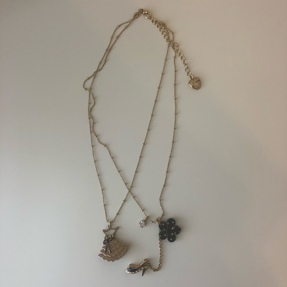 Betsy Johnson Double Chain Necklace with Charms